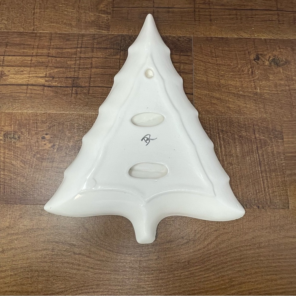 MCM Vintage Hobbyist Hand Painted Divided Ceramic Christmas Tree Tray/Dish - Picture 3 of 9